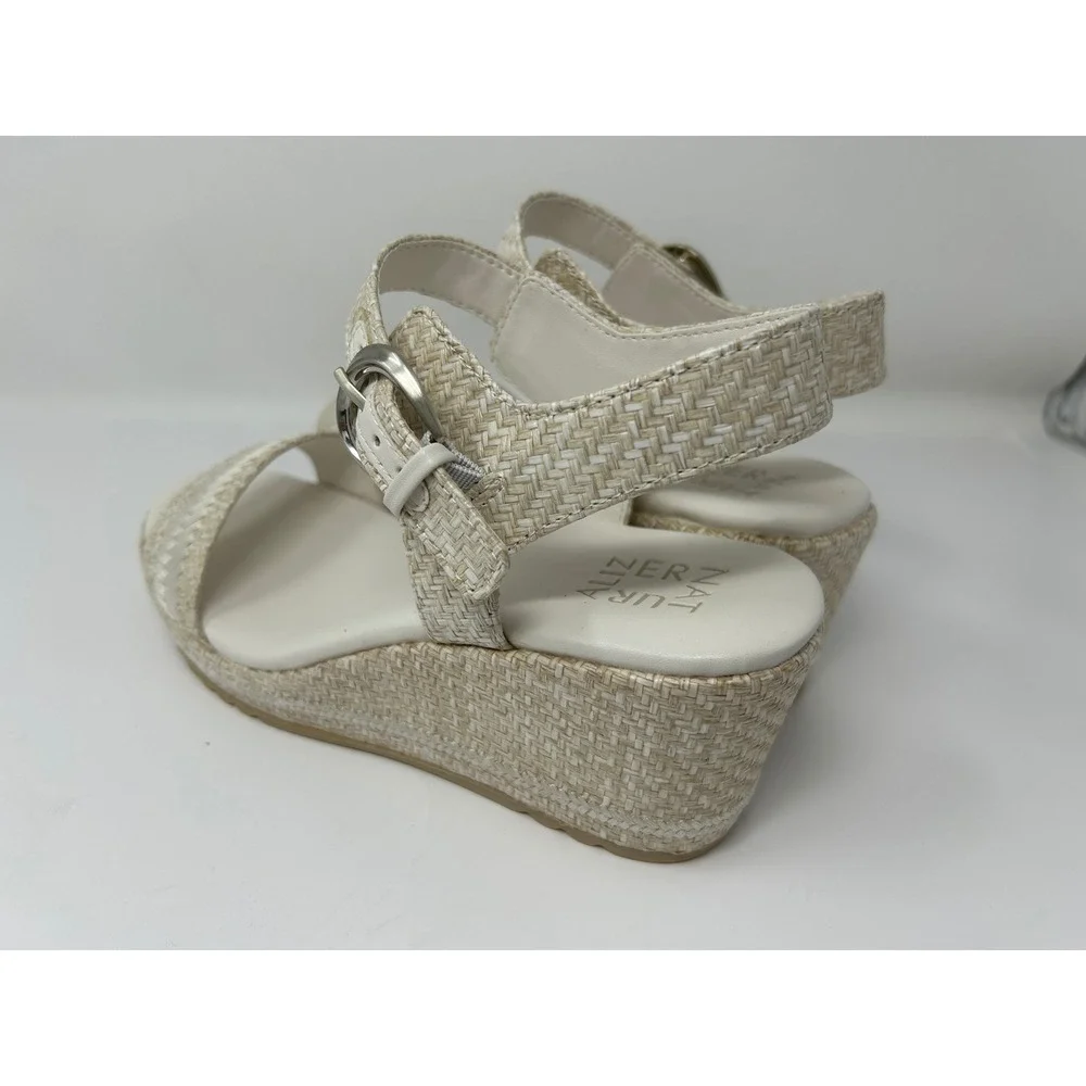 Naturalizer Womens Cream Woven Wedge Sandals Platform Ankle Strap Shoes 9 Wide